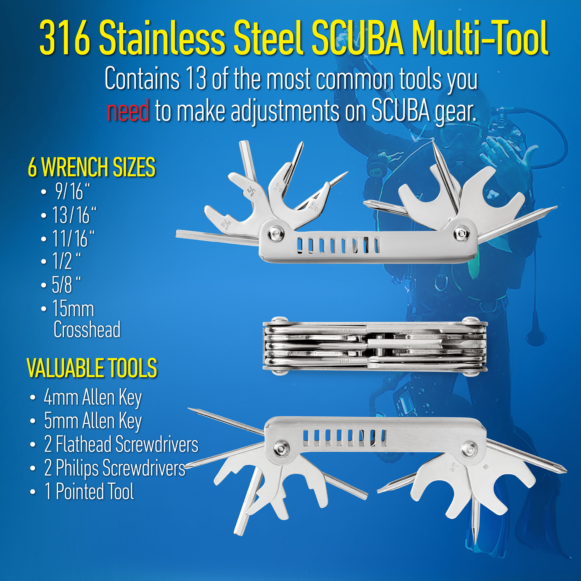 Scuba Dive Multi Tool Save-a-Dive Kit Stainless Steel 